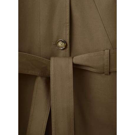 Trench coat long en coton chocolat uni avec une coupe ample et un col montant - Image 2