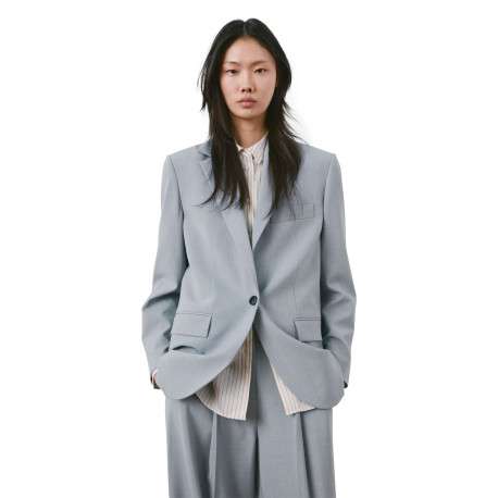Blazer bleu gris uni avec une coupe droite et des manches longues - Image 3