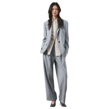 Blazer bleu gris uni avec une coupe droite et des manches longues - Image 4