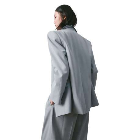 Blazer bleu gris uni avec une coupe droite et des manches longues - Image 5
