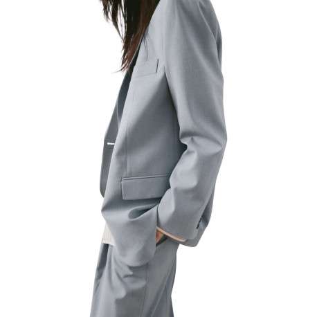 Blazer bleu gris uni avec une coupe droite et des manches longues - Image 6