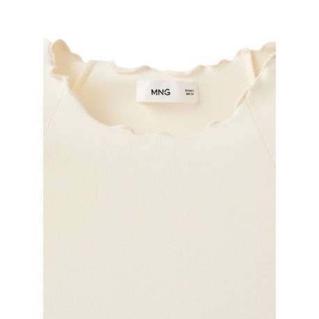 T-shirt beige uni avec une coupe ajustée et un col rond plissé - Image 2