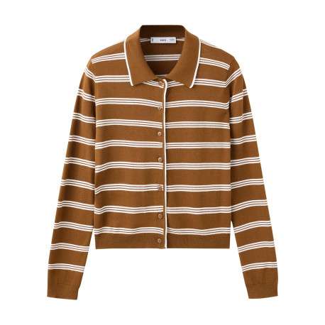 Gilet chocolat à rayures blanches avec une coupe ajustée et un col polo