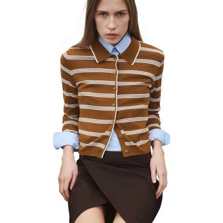 Gilet chocolat à rayures blanches avec une coupe ajustée et un col polo - Image 5