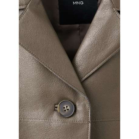 Blouson kaki uni en simili-cuir avec une coupe droite et un col à revers - Image 2