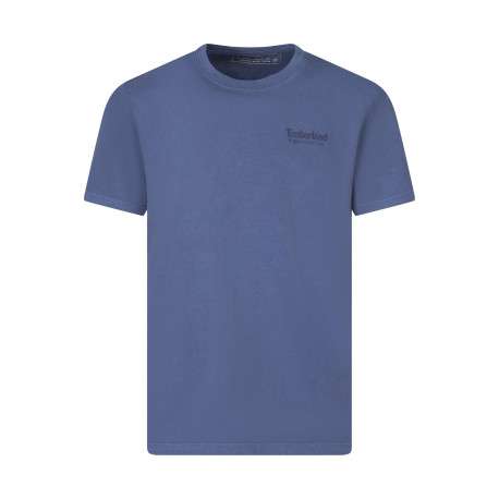 T-shirt en coton indigo imprimé avec une coupe droite et col rond