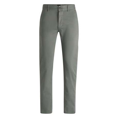 Pantalon chino en coton kaki à coupe slim pourvu d'une fermeture zippée
