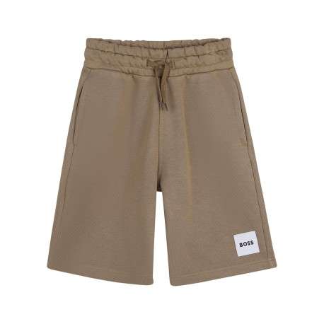 Short jogging en coton taupe à coupe ajustée pourvu d'une taille élastiquée