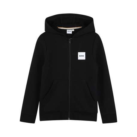 Sweat zippé en coton noir à coupe ajustée pourvu d'un col à capuche