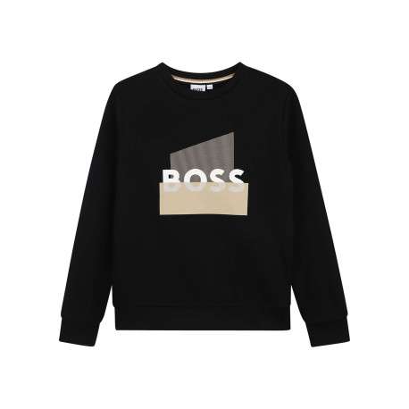Pull en coton noir à coupe ajustée pourvu du nom de la marque