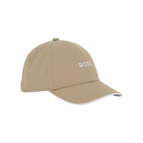 Casquette en coton beige pourvue du nom de la marque à l'avant