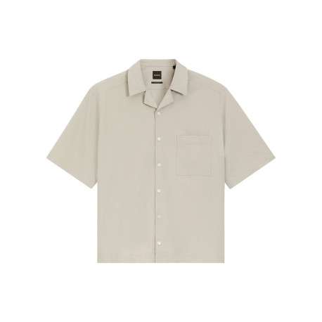 Chemise beige à coupe droite pourvue d'un col cubain et de manches courtes