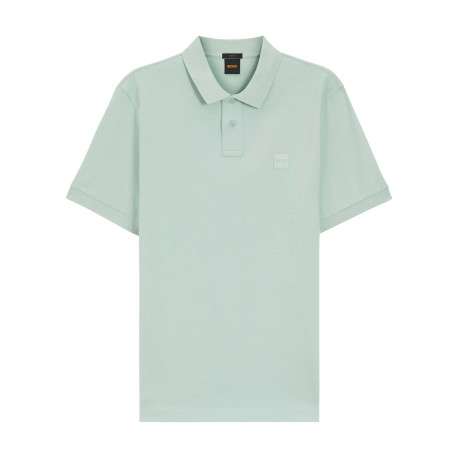 Polo en coton vert d'eau à coupe droite pourvu d'un col côtelé boutonné