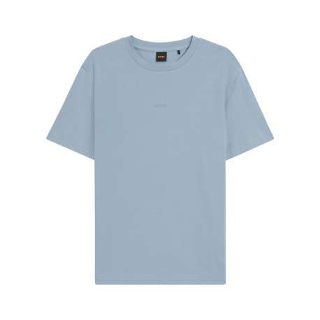 T-shirt en coton bleu à coupe droite pourvu d'un col rond lisse