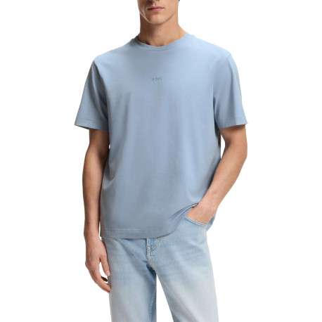 T-shirt en coton bleu à coupe droite pourvu d'un col rond lisse - Image 2