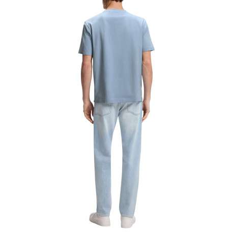 T-shirt en coton bleu à coupe droite pourvu d'un col rond lisse - Image 3