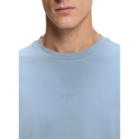 T-shirt en coton bleu à coupe droite pourvu d'un col rond lisse - Image 4
