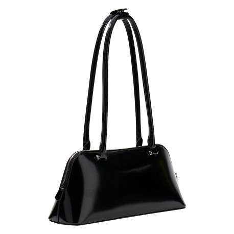 Sac à main noir vernis pourvu du logo de la marque forme triangle - Image 2