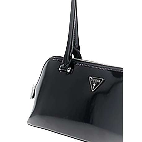 Sac à main noir vernis pourvu du logo de la marque forme triangle - Image 3
