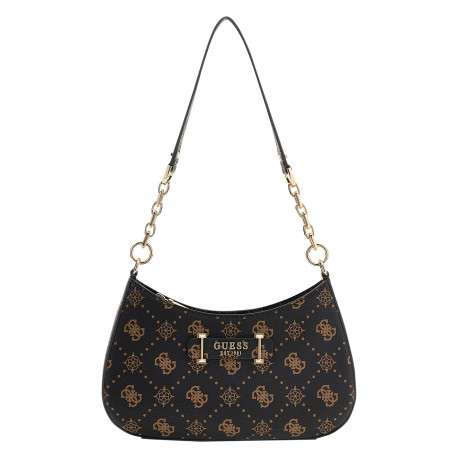 Sac à main marron pourvu d'une matière grainée et orné d'un motif monogramme