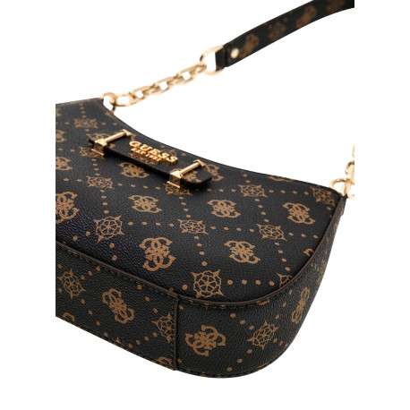 Sac à main marron pourvu d'une matière grainée et orné d'un motif monogramme - Image 4