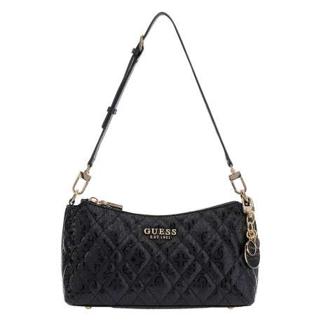 Sac à main noir matelassé orné d'un motif monogramme brillant