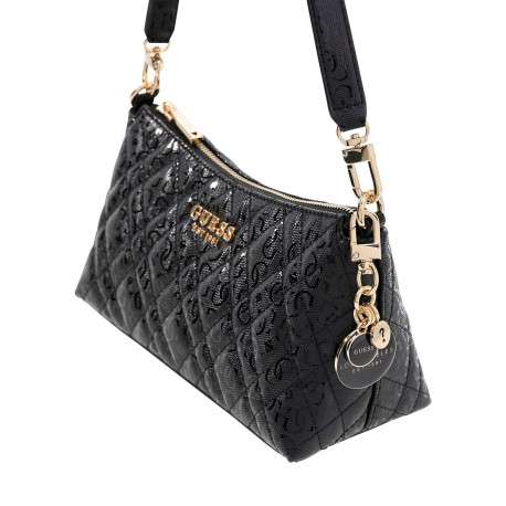 Sac à main noir matelassé orné d'un motif monogramme brillant - Image 4