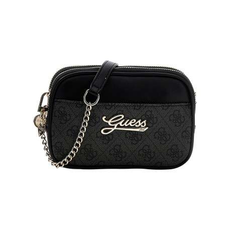 Sac à bandoulière amovible noir à motif monogramme pourvu de fermetures zippées