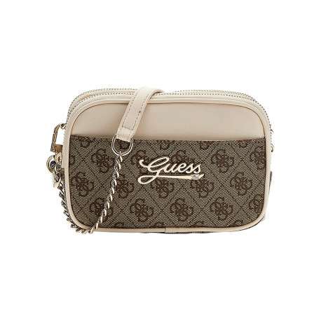 Sac à bandoulière amovible beige à motif monogramme pourvu de fermetures zippées