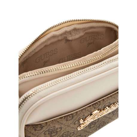 Sac à bandoulière amovible beige à motif monogramme pourvu de fermetures zippées - Image 3
