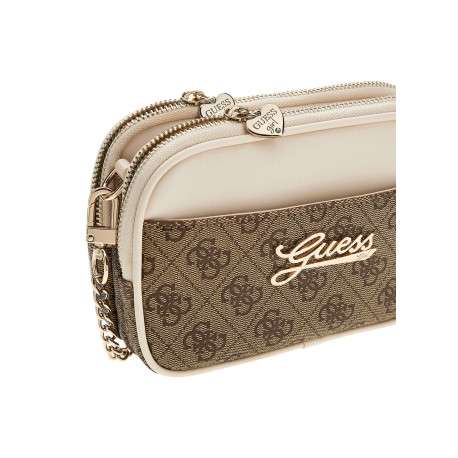 Sac à bandoulière amovible beige à motif monogramme pourvu de fermetures zippées - Image 4
