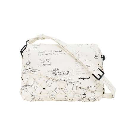 Sac bandoulière en coton blanc à imprimé avec un rabat et un zip