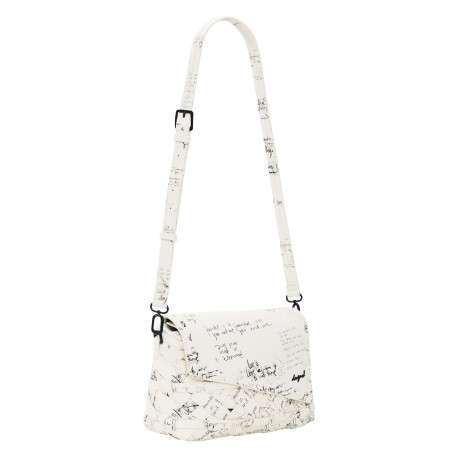 Sac bandoulière en coton blanc à imprimé avec un rabat et un zip - Image 2