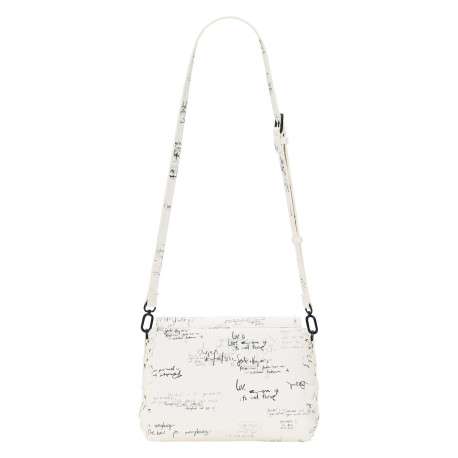 Sac bandoulière en coton blanc à imprimé avec un rabat et un zip - Image 3