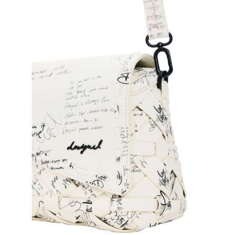 Sac bandoulière en coton blanc à imprimé avec un rabat et un zip - Image 5