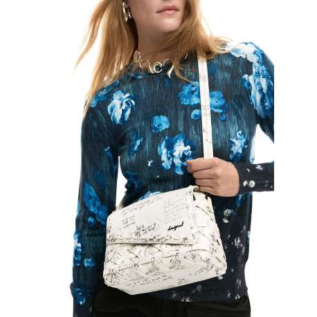 Sac bandoulière en coton blanc à imprimé avec un rabat et un zip - Image 6