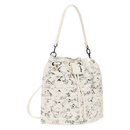 Sac à dos en coton blanc à imprimé avec une anse et deux lanières au dos - Image 2