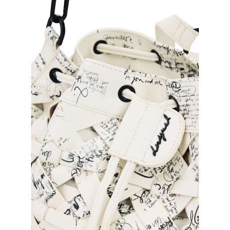 Sac à dos en coton blanc à imprimé avec une anse et deux lanières au dos - Image 5
