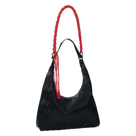 Sac porté épaule noir uni avec une anse noire et une anse rouge - Image 2