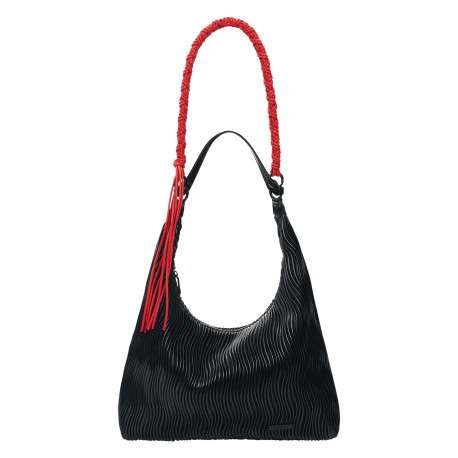 Sac porté épaule noir uni avec une anse noire et une anse rouge - Image 4