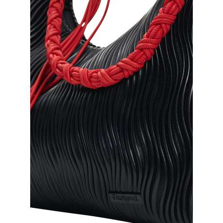 Sac porté épaule noir uni avec une anse noire et une anse rouge - Image 5