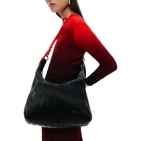 Sac porté épaule noir uni avec une anse noire et une anse rouge - Image 7