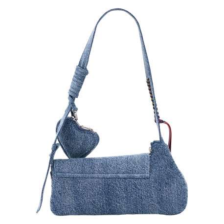 Sac porté épaule en coton bleu denim uni pourvu d'une anse - Image 2