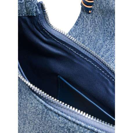 Sac porté épaule en coton bleu denim uni pourvu d'une anse - Image 4