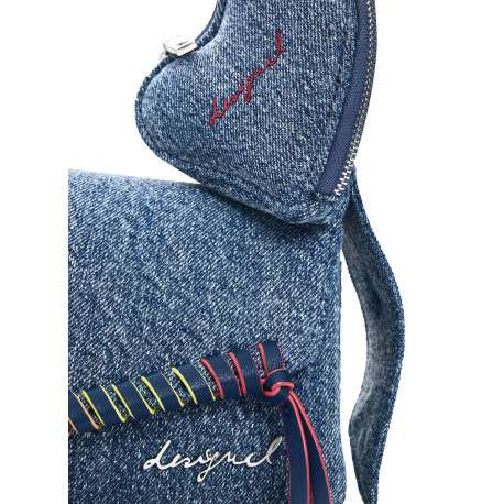 Sac porté épaule en coton bleu denim uni pourvu d'une anse - Image 5