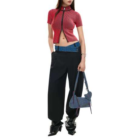 Sac porté épaule en coton bleu denim uni pourvu d'une anse - Image 7
