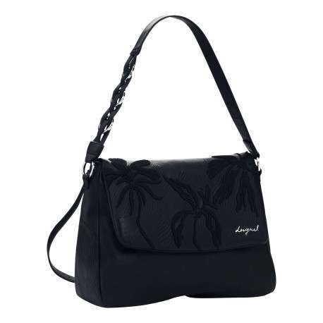Sac porté épaule noir avec des motifs floraux pourvu d'une anse - Image 3