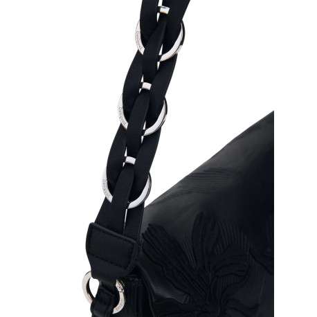 Sac porté épaule noir avec des motifs floraux pourvu d'une anse - Image 5