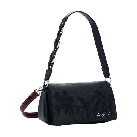 Sac bandoulière noir avec des motifs floraux avec une anse - Image 3