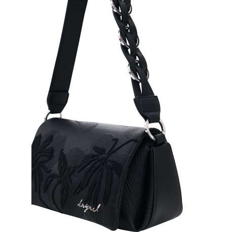 Sac bandoulière noir avec des motifs floraux avec une anse - Image 5